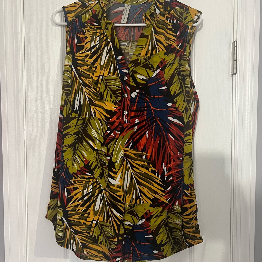 PerSeption Concept Green and Yellow Sleeveless Blouse